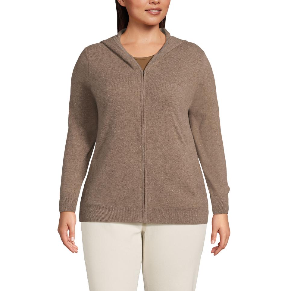 Land's End Women's Cashmere Front Zip Hoodie Sweater